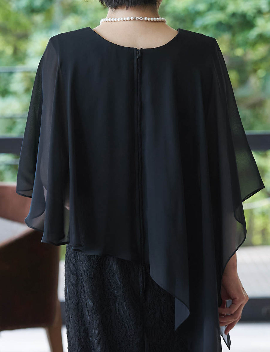 結婚式 母親ドレス ブラック・マザーズドレス ケープ付き MD0501-BK