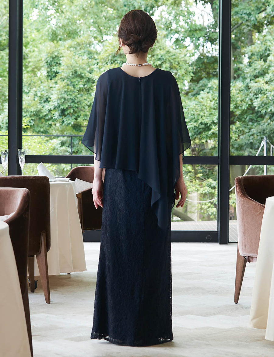 結婚式 母親ドレス ダークネイビー・マザーズドレス ケープ付き MD0501