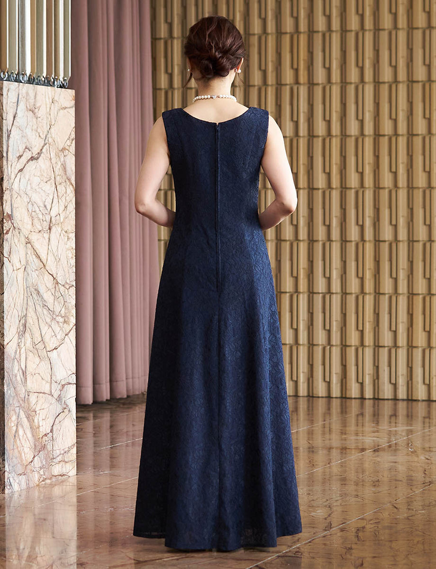 結婚式 母親ドレス ダークネイビー・マザーズドレス ケープスリーブ