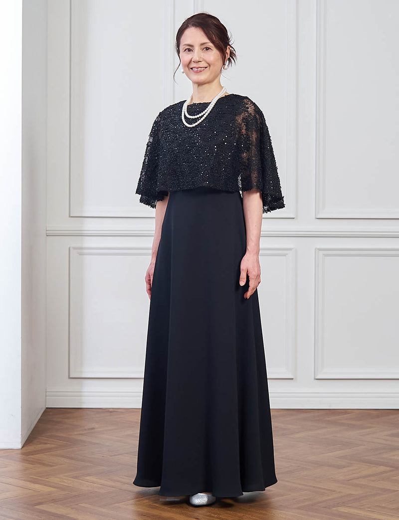 TWEED マザードレス（バック・ヘアアクセサリー付き） 結婚式 母親ドレス ・マザーズドレス ケープ付きアンサンブル MD0506-1