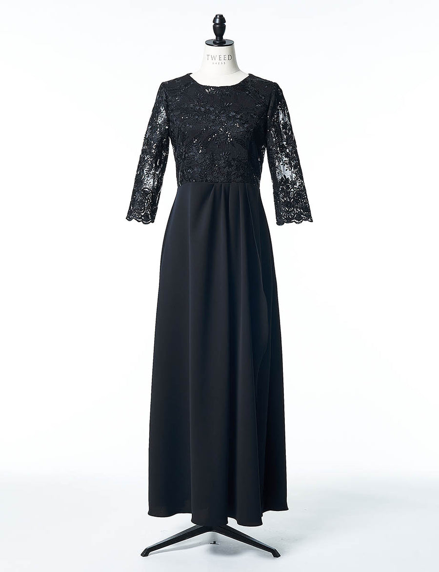 結婚式 母親ドレス ブラック・マザーズドレス レース袖付き MD0508-BK