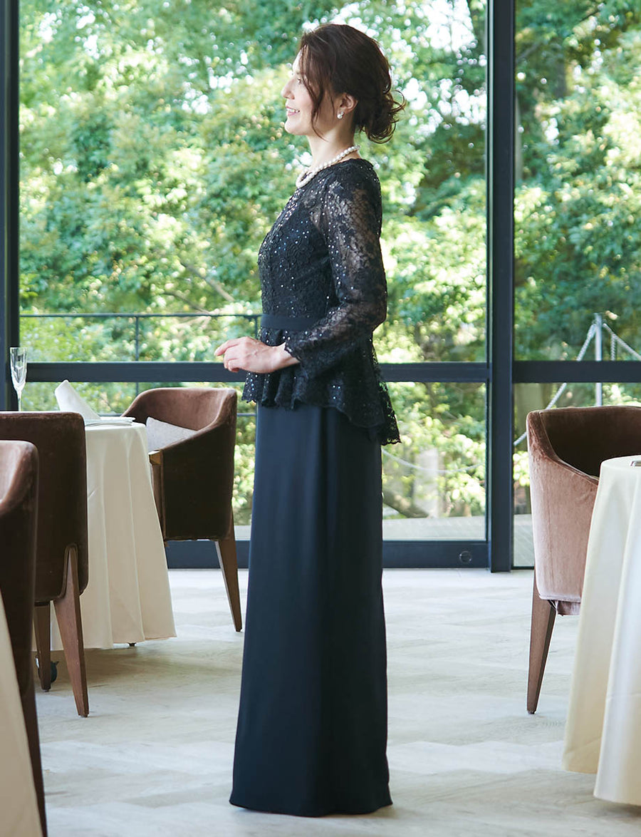 マザーズドレスブラック新婦母パーティバック 結婚式母親ドレス・新郎新婦母親ドレスにお薦めフォーマルロング