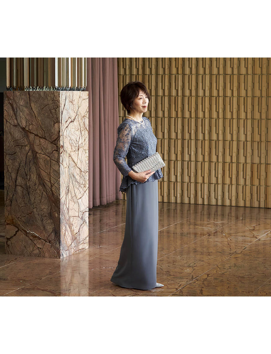 結婚式 母親ドレス グレー・マザーズドレス ペプラムデザイン MD0511