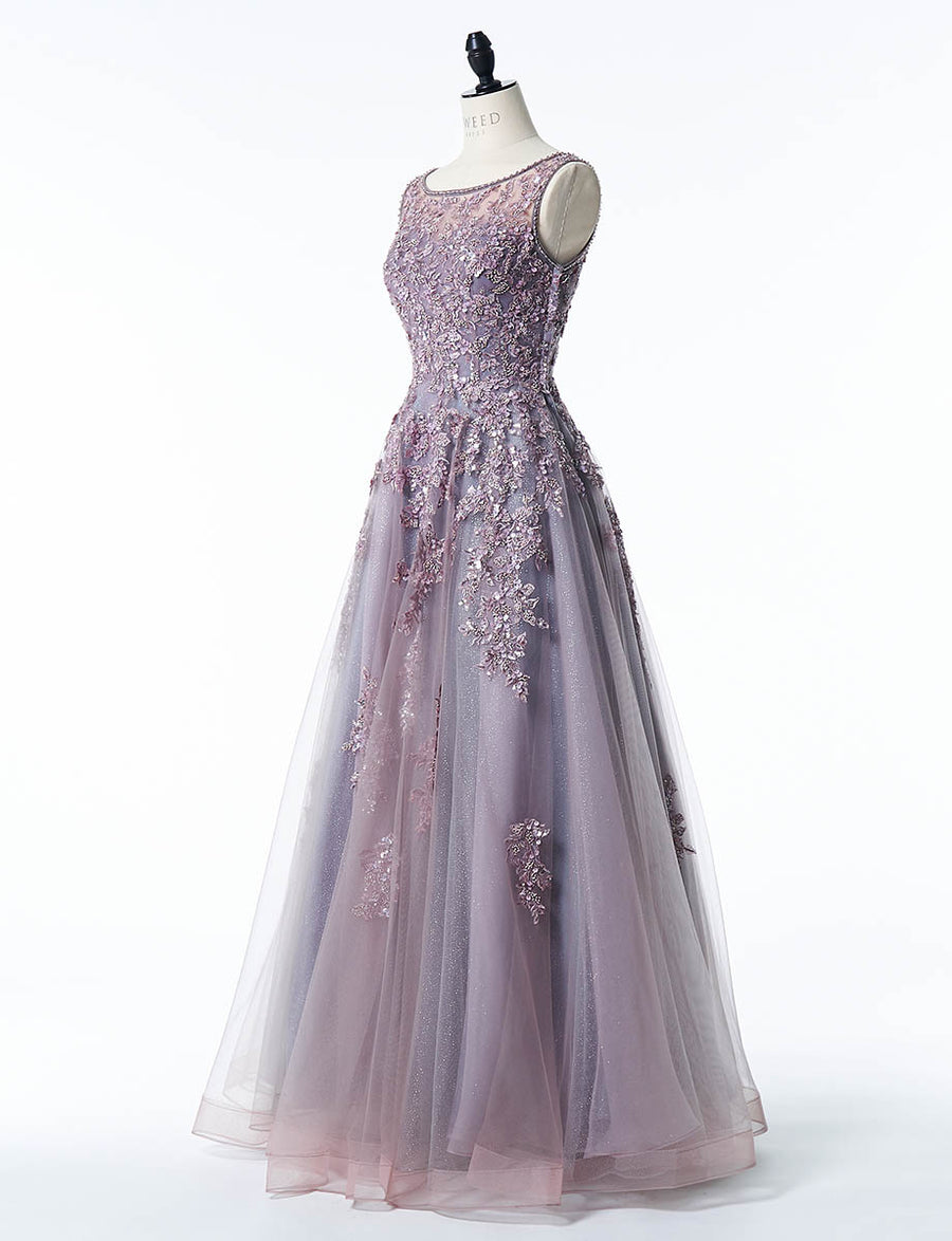 ロングドレス グレーベージュ ビジュレース 演奏会・ステージ