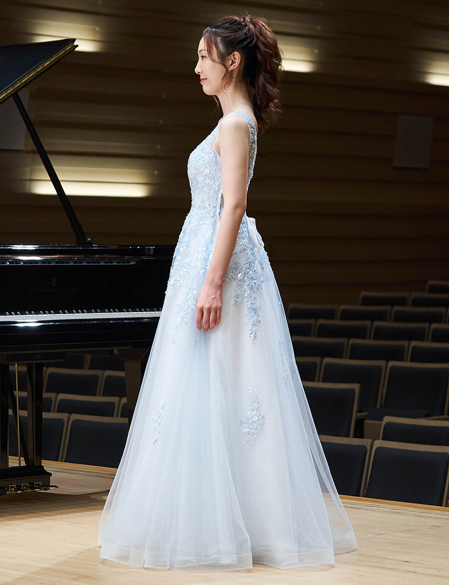 パステルブルー ロングドレス ペールブルー ビジュレース 演奏会