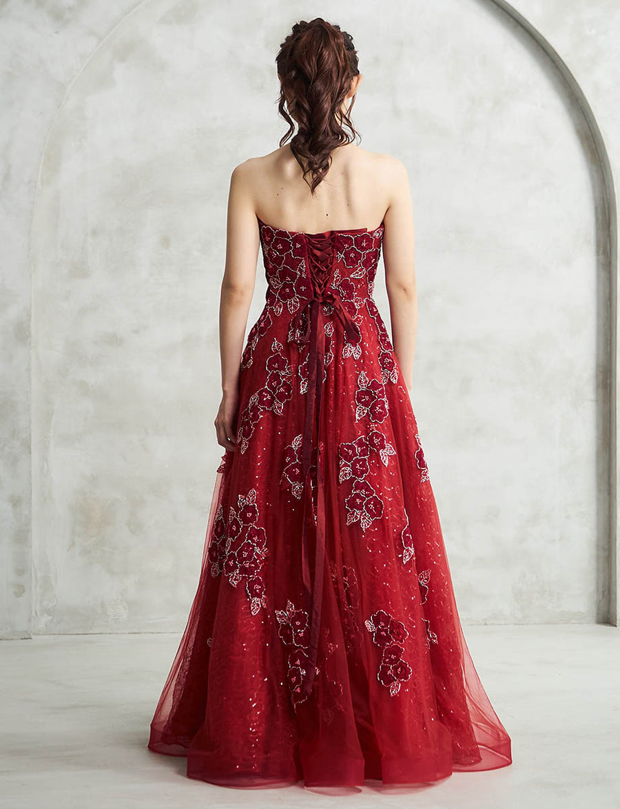 TWEED DRESS ツイードドレス 演奏会ドレス パーティードレス ドレス ロングドレス レッド カットレース 演奏会・ステージドレス