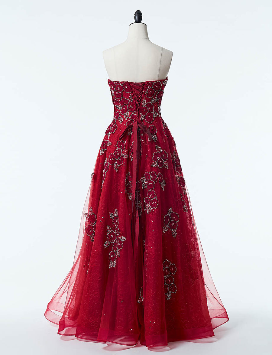 ロングドレス レッド カットレース 演奏会・ステージドレス ツイード