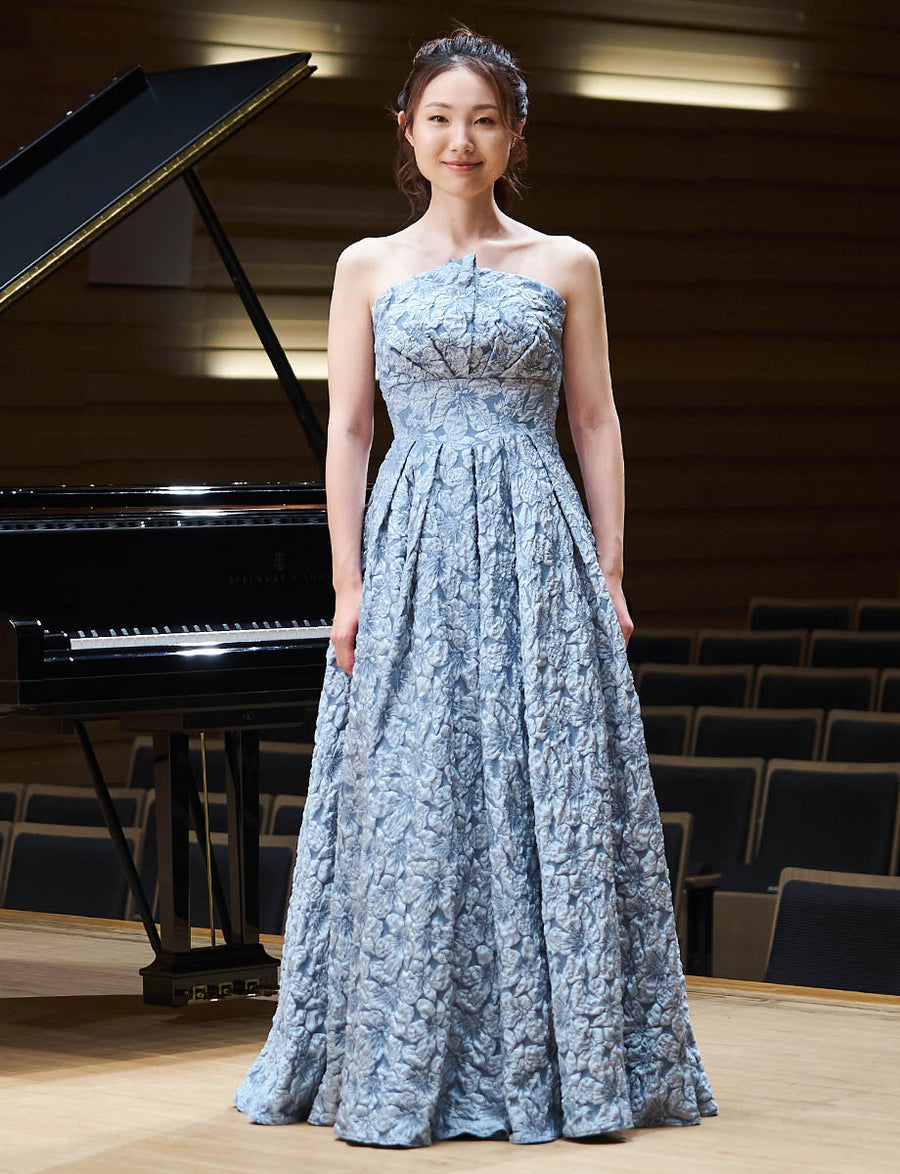 ロングドレス スモーキーブルー ジャガード 演奏会・ステージ