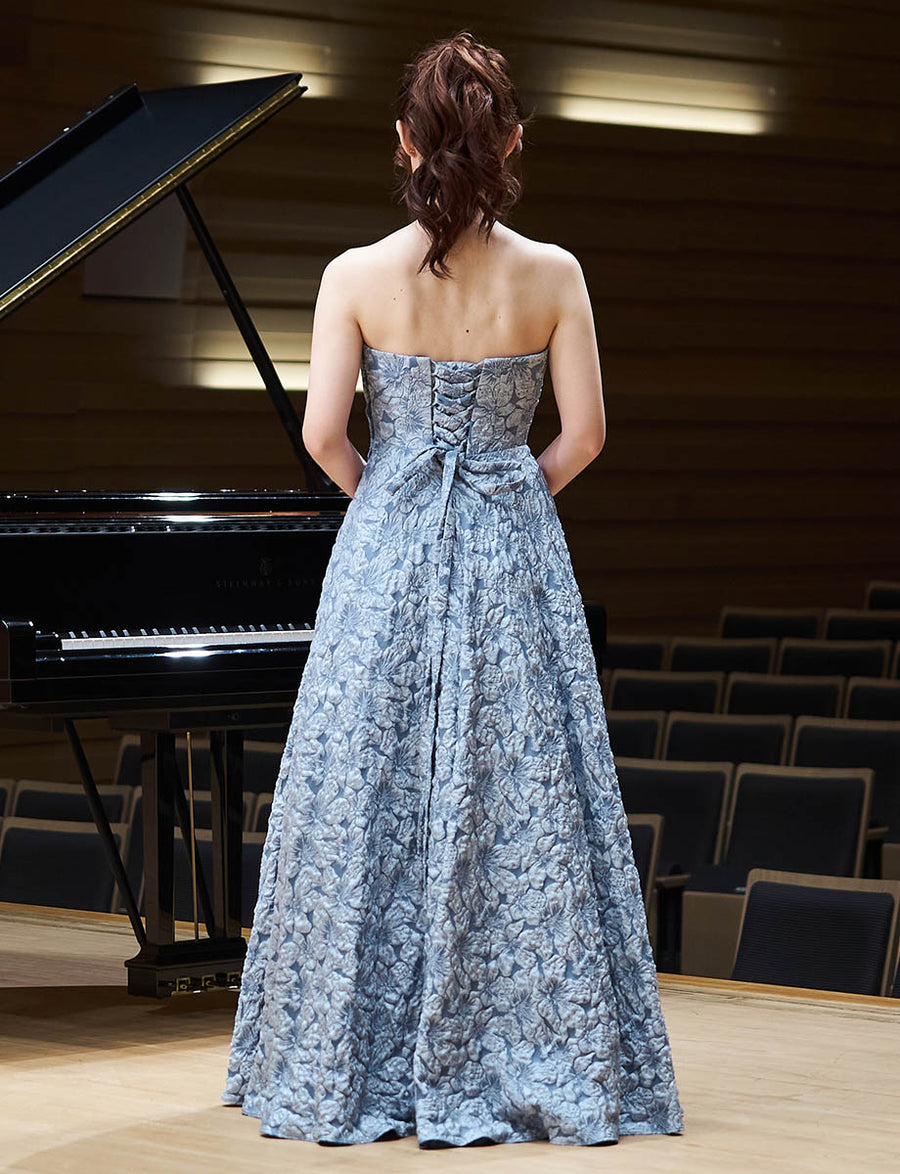 ロングドレス スモーキーブルー ジャガード 演奏会・ステージ ロングドレス スモーキーブルー ジャガード 演奏会・ステージ