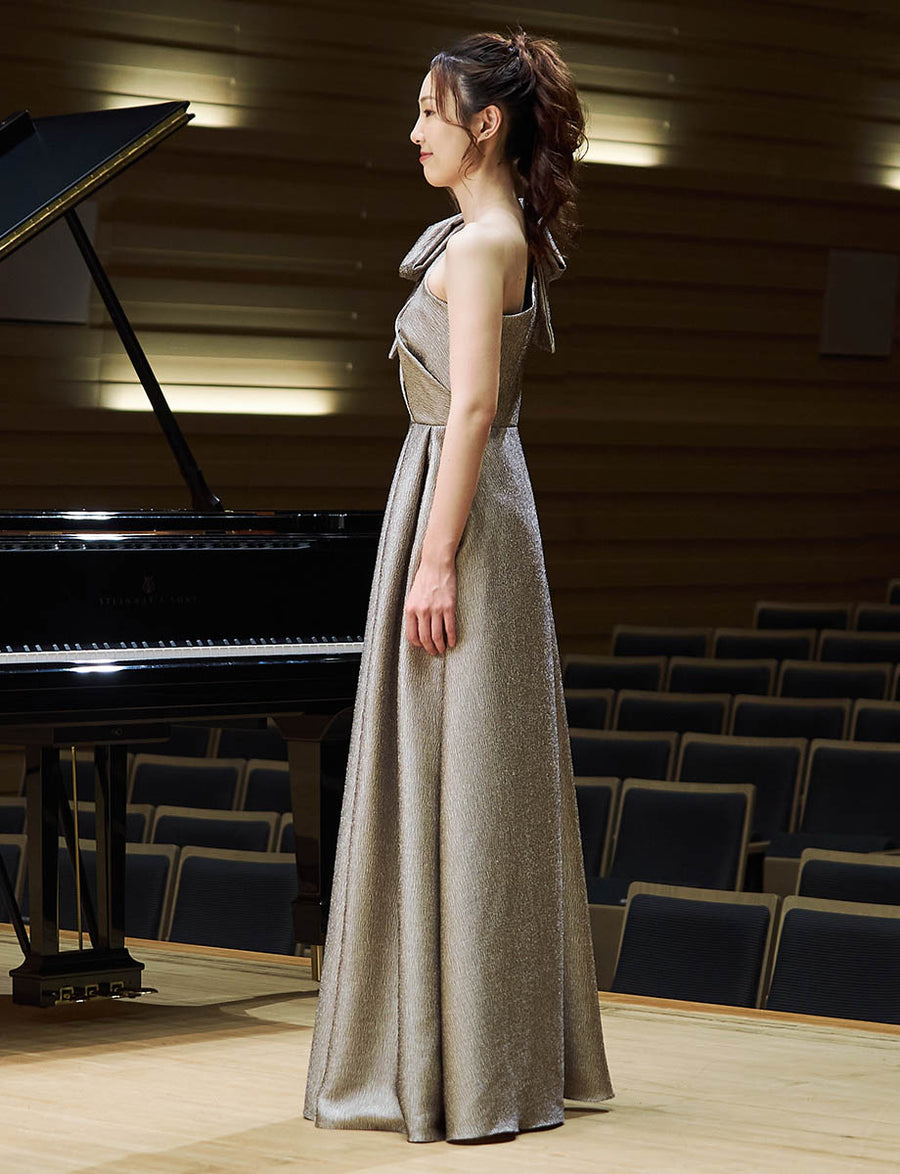 ロングドレス ゴールド ワンショルダー 演奏会・ステージドレス
