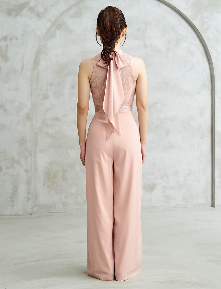 【新品】結婚式 お呼ばれ シフォンスリーブパンツドレス ロンパース ベージュ 新品】結婚式 お呼ばれ シフォンスリーブパンツドレス