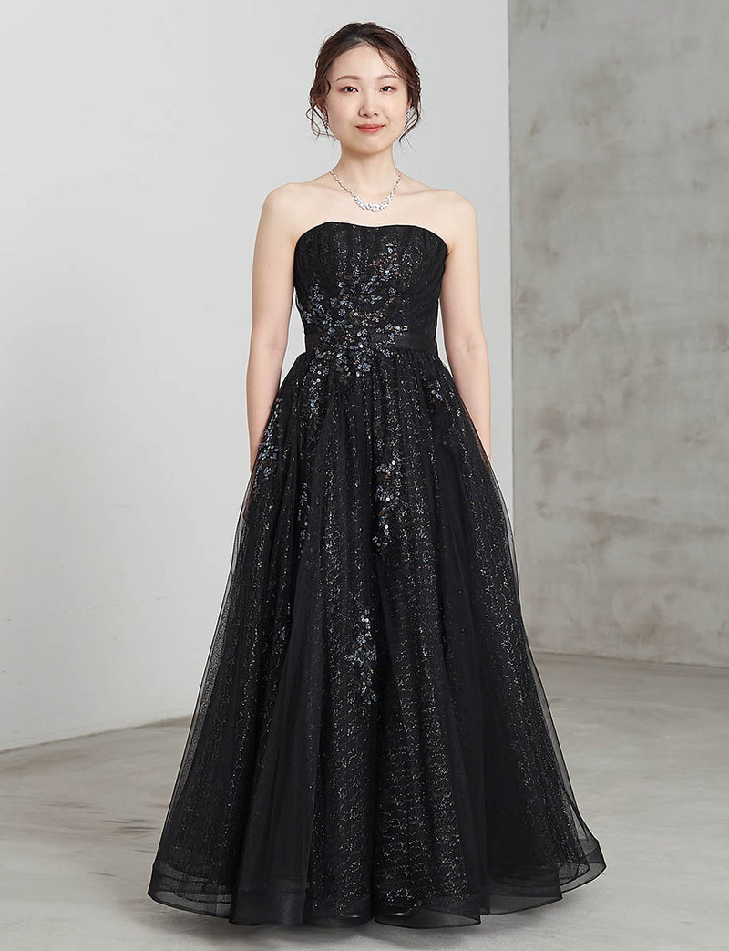 演奏会ドレスTWEED FINE FEATHERS ロングドレス グレーベージュ ビジュレース 演奏会・ステージドレス