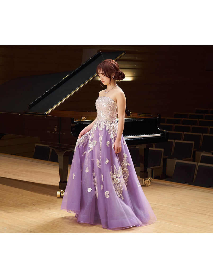 パープルグレー ロングドレス ベアトップ 発表会・演奏会ドレス