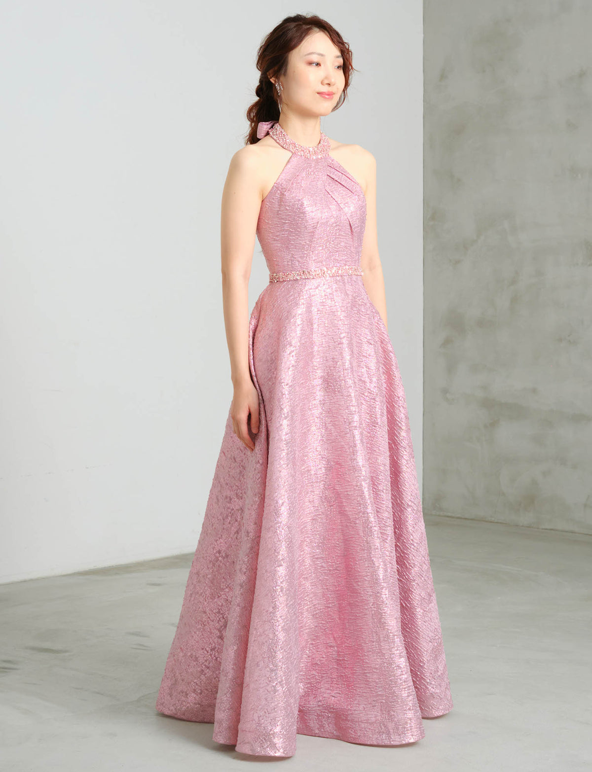 TWEED DRESS ツイードドレス　演奏会ドレス　ロングドレス　ピンクドレス 演奏会ドレス・ステージドレスにお薦めピンクゴールドロング