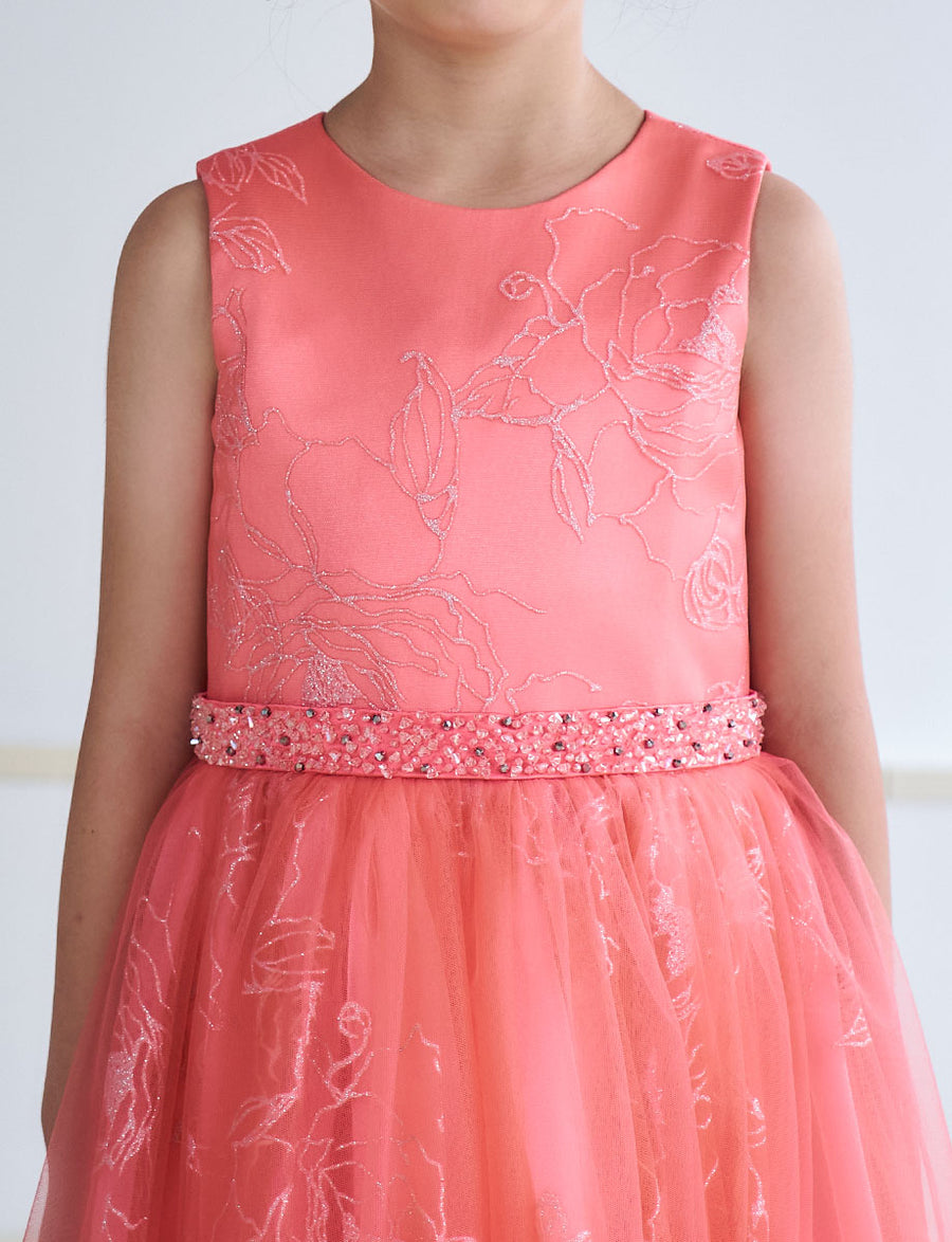 コーラルピンクドレス TWEED KIDS・TK83807-CPK｜子供ドレス 発表会