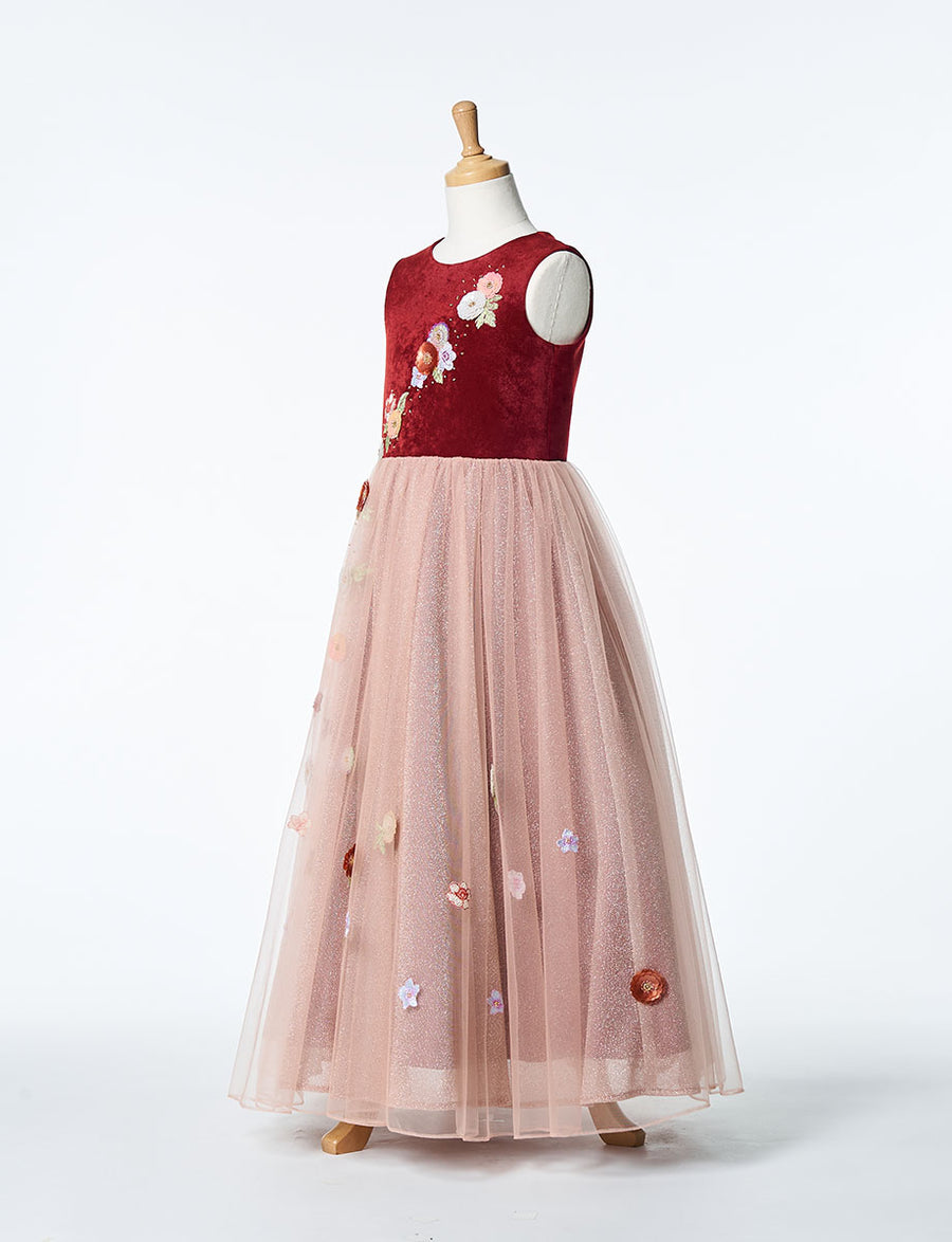 バイカラーワインレッドドレス TWEED KIDS・TK83814-WRD｜子供