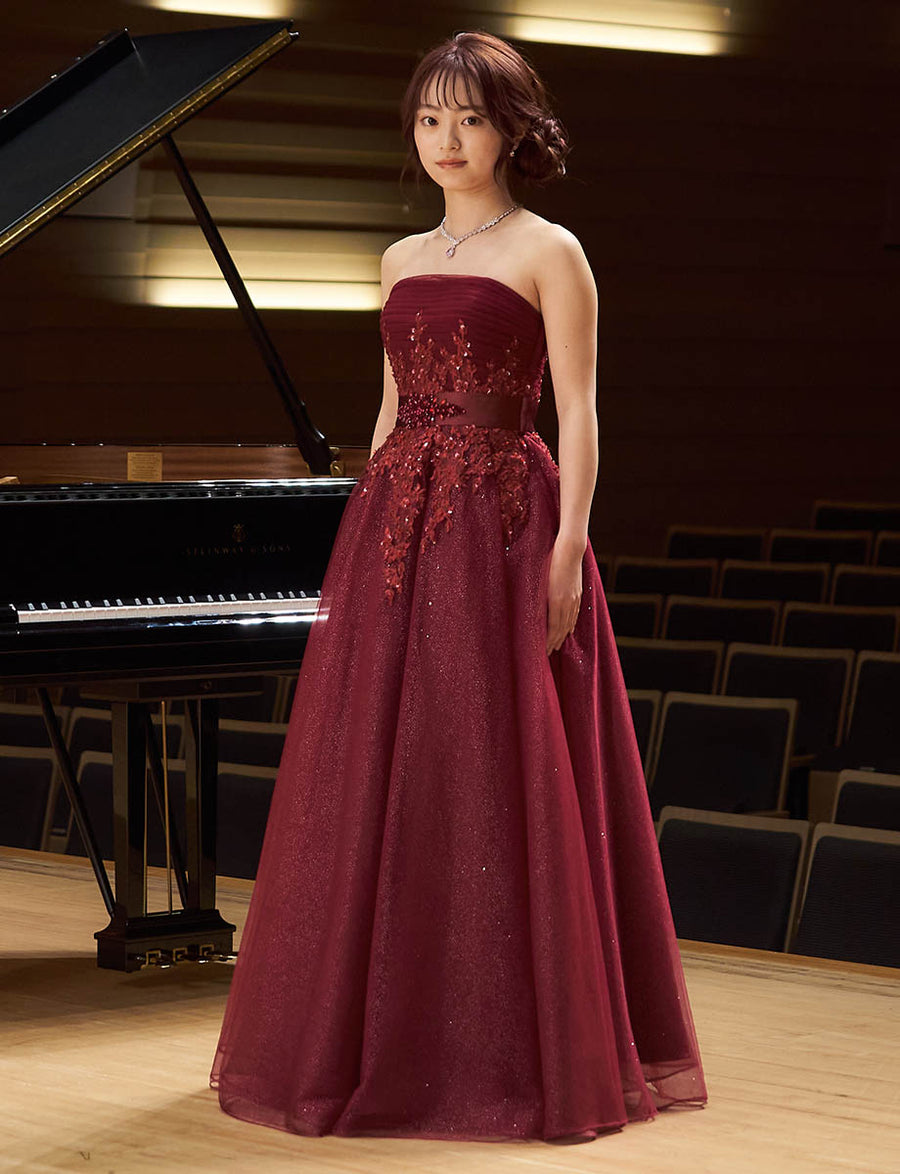 【未使用】TWEED DRESSの真紅の演奏会用ドレス レッド 演奏会ドレス・ステージドレスにお薦めロングドレス