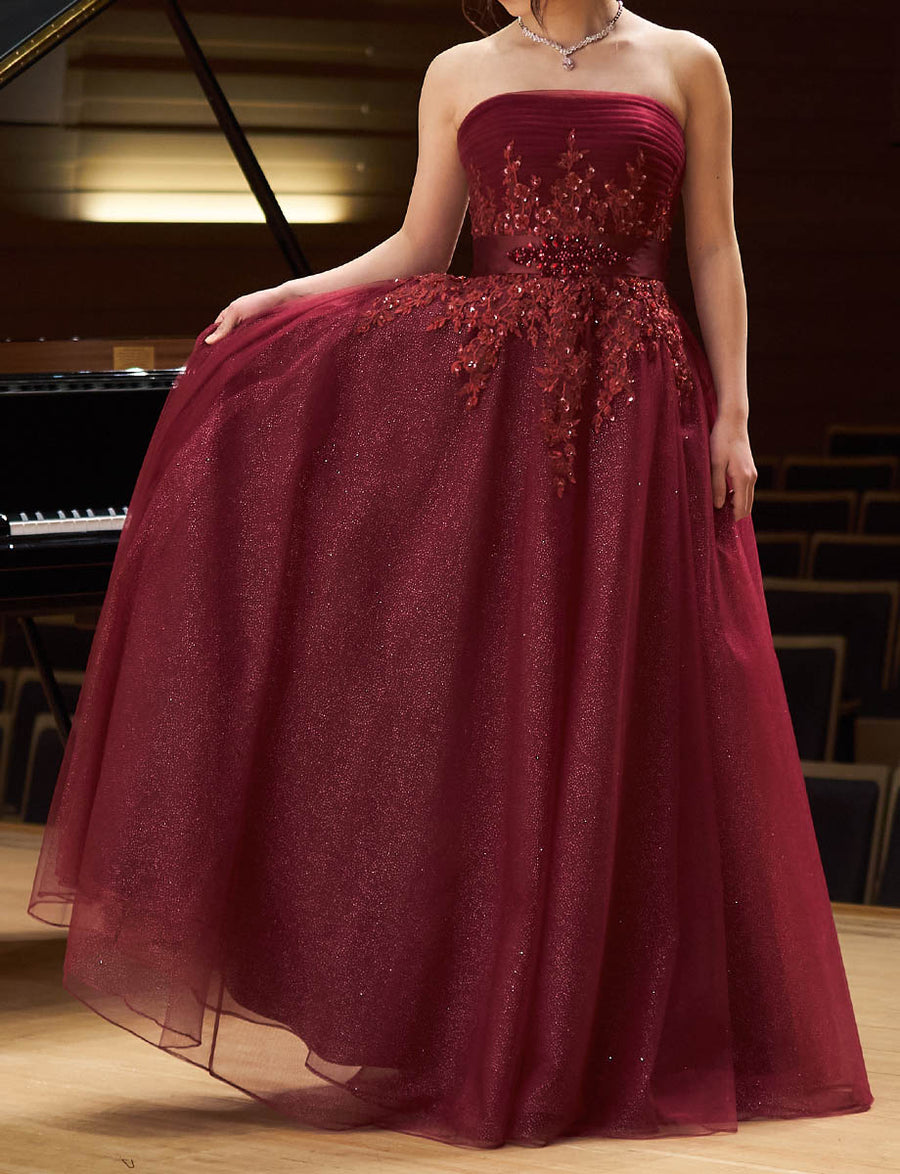 TWEEDドレス★ワインレッド　7号 演奏会ドレス・ステージドレスにお薦めワインレッドロングドレス｜Fine