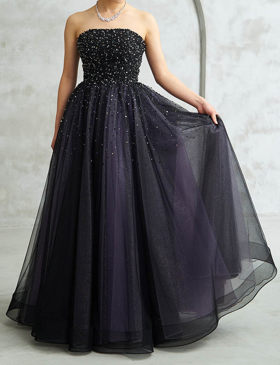 数日間限定。ブラックウィドーB.G.Dウレタン　サムレス ラベンダーブラック ステージドレス・演奏会ドレスにお薦めロング