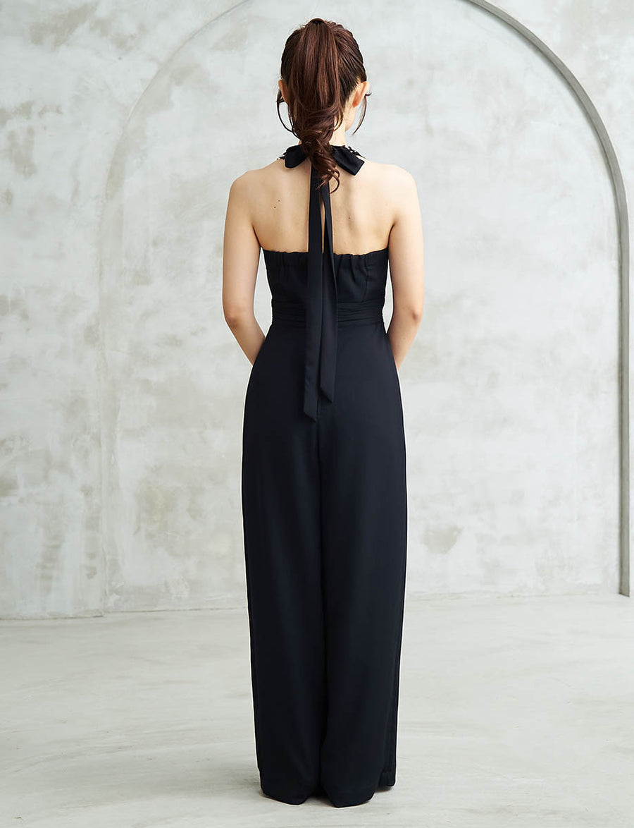 シフォンパンツドレス ホルターネック 黒 演奏会 発表会にお薦め