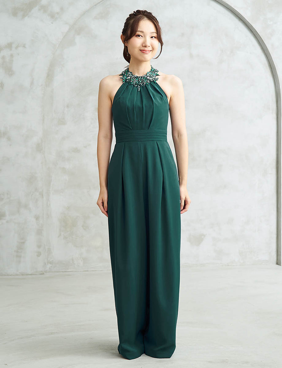 シフォンパンツドレス ホルターネック ダークグリーン 演奏会 発表会に