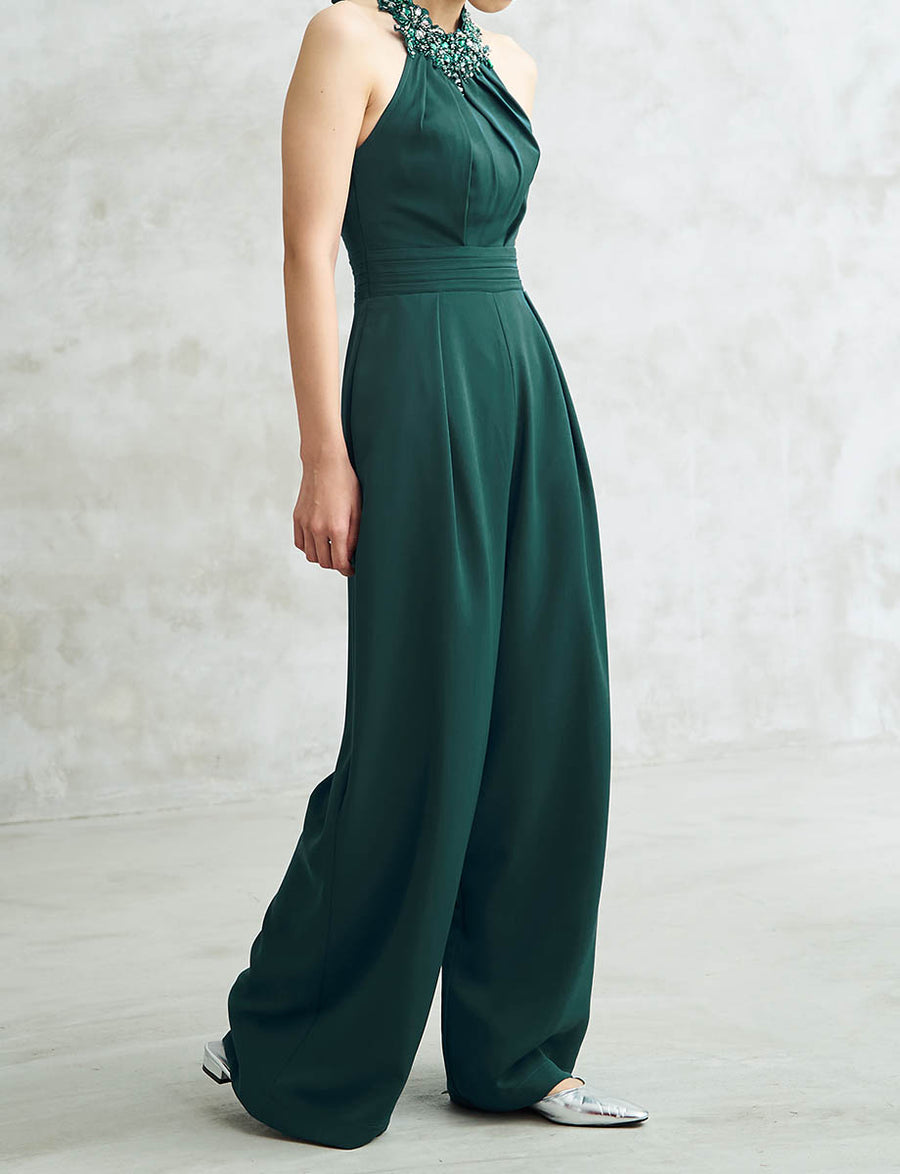 シフォンパンツドレス ホルターネック ダークグリーン 演奏会 発表会に