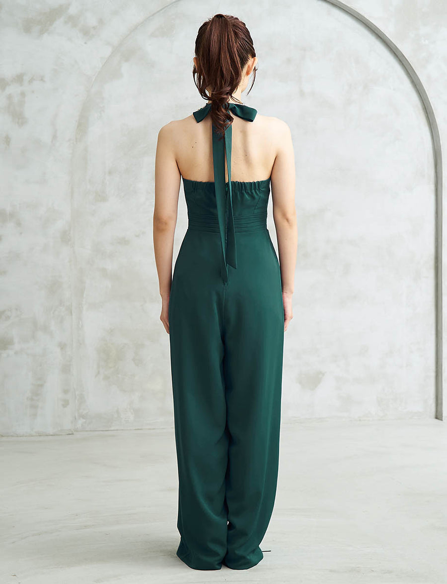 シフォンパンツドレス ホルターネック ダークグリーン 演奏会 発表会に