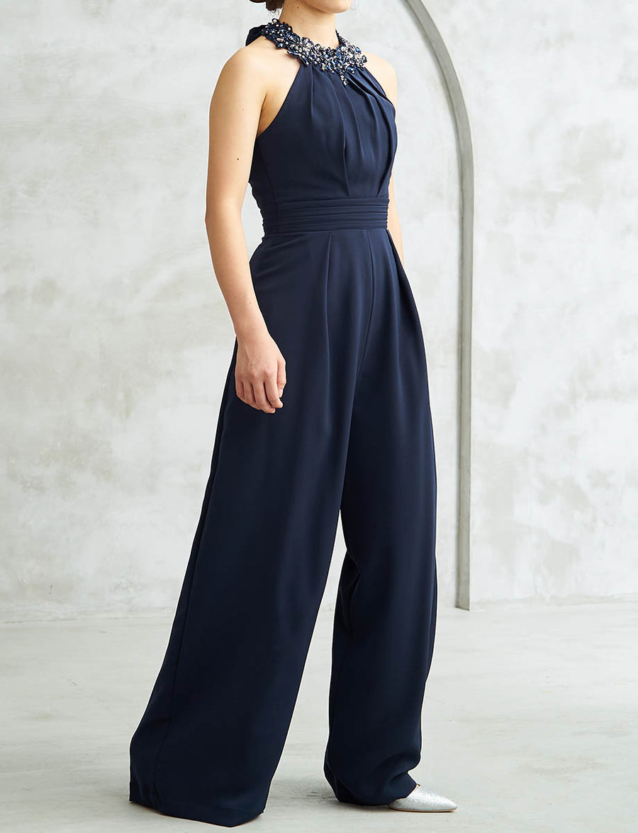 シフォンパンツドレス ホルターネック ダークネイビー 演奏会 発表会に