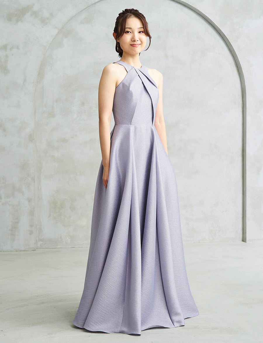 メタルブッチャーホルターネックロングドレス ラベンダーグレー 演奏会
