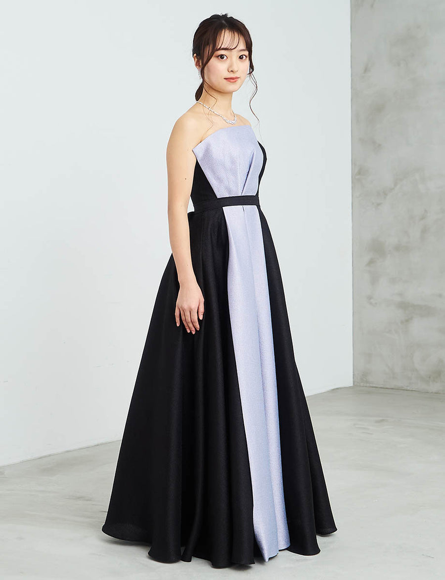 青のストラップレスサテンロングドレスDress Black 青のストラップレスサテンロングドレスDress Black