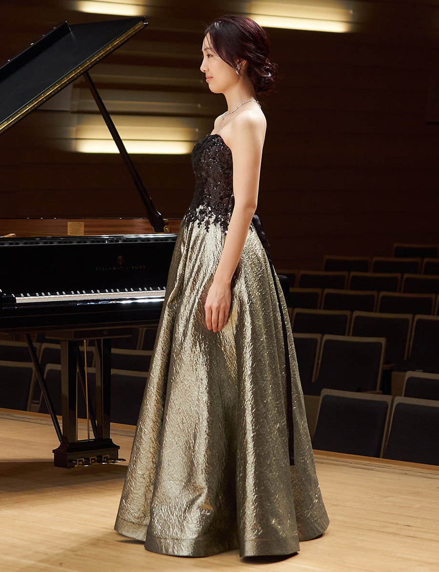 ブラック ロングドレス スパンコール ジャガード Aライン 演奏会・発表