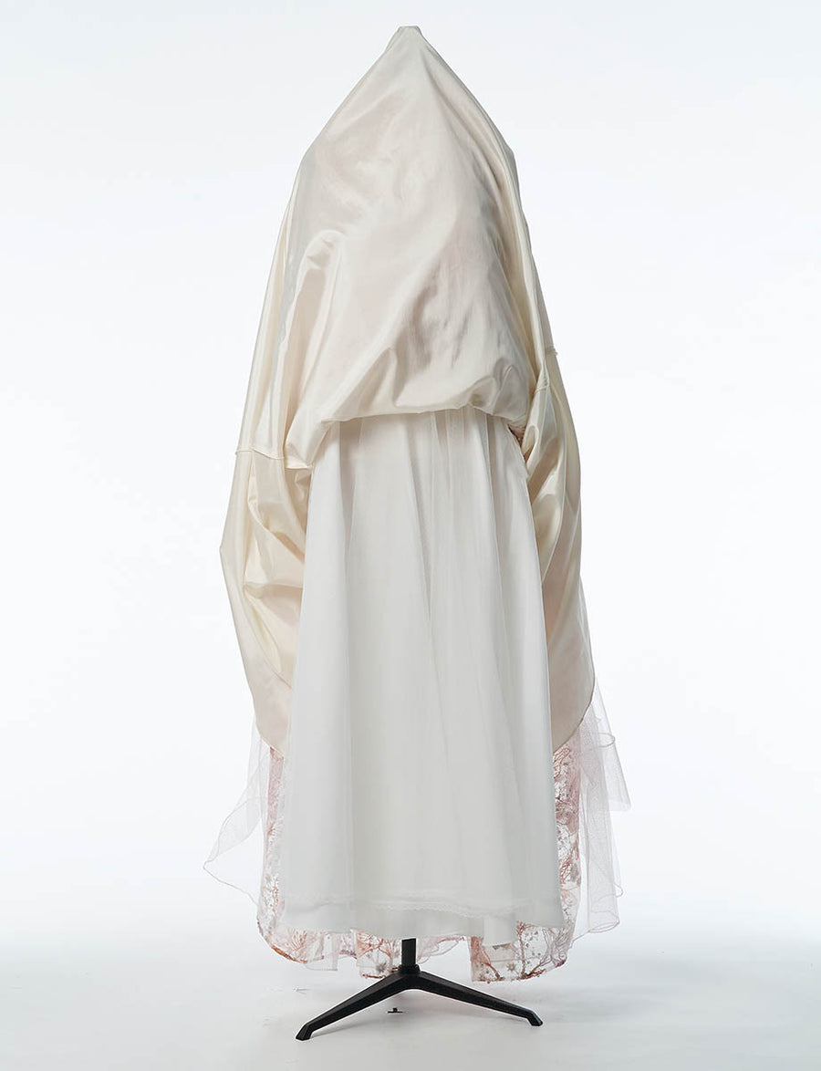 アイボリー ワンショルダー ロングドレス 刺繍 チュール フラワー