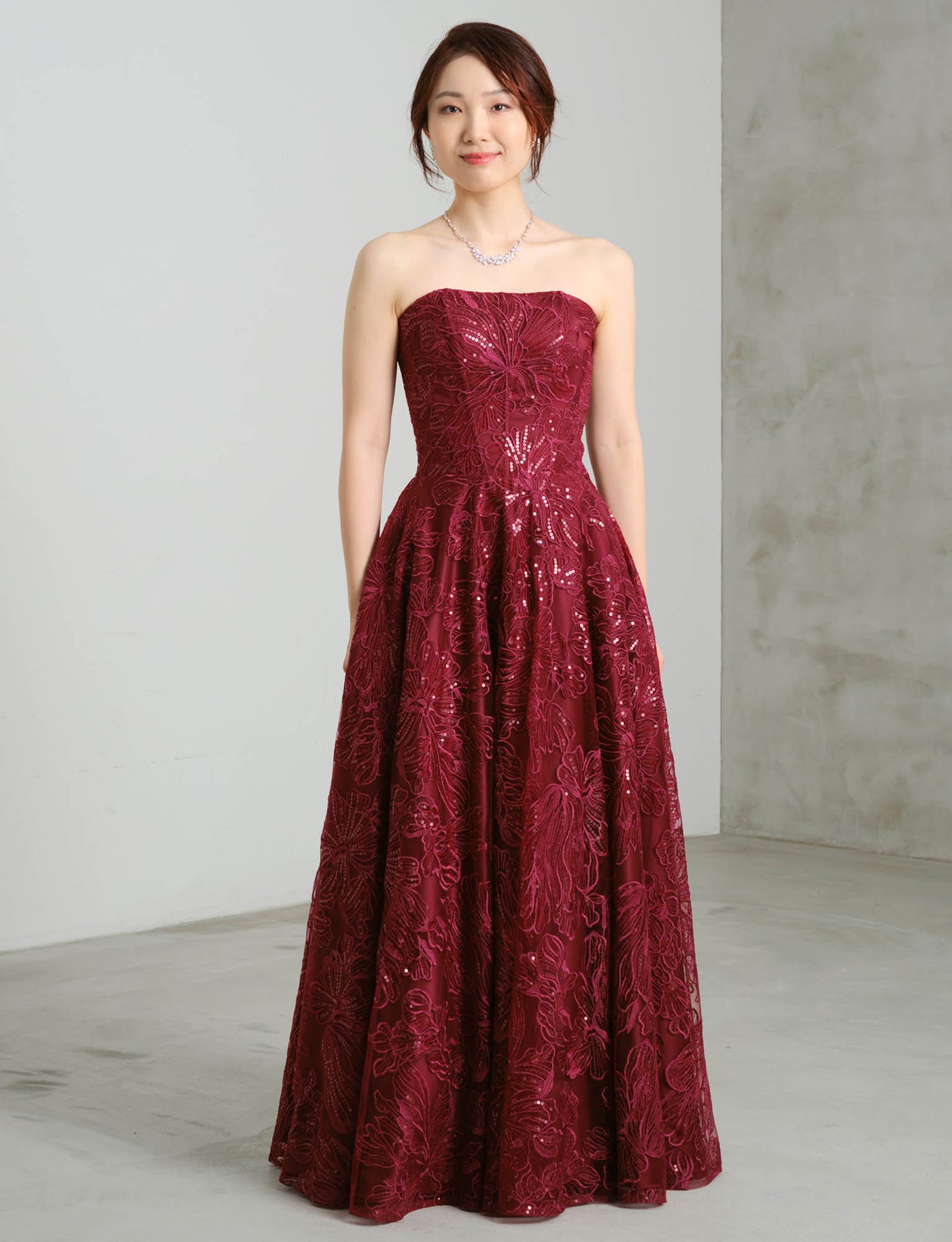 Tweed-Dress ◇ Aラインロングドレス パステルブルー ロングドレス 刺繍 スパンコール チュール ベア