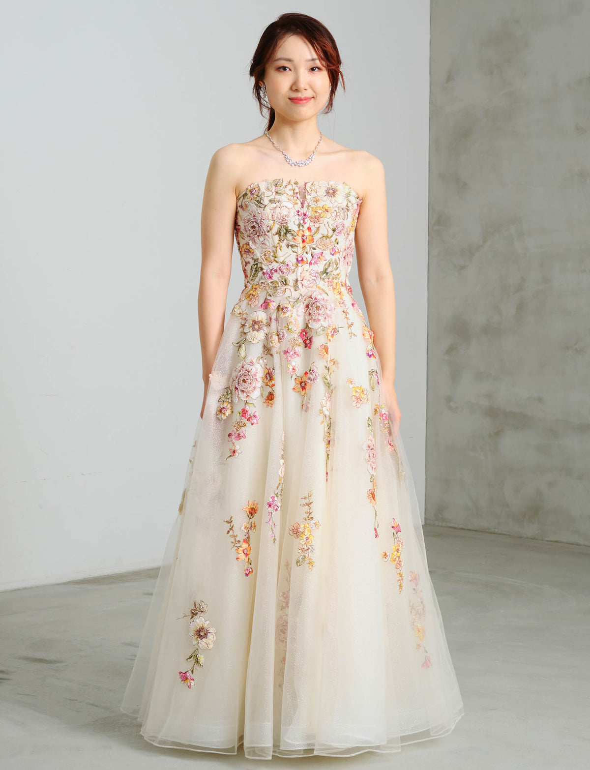 TWEED DRESSツイードドレスの演奏会ドレス ロングドレス スモーキーブルー ジャガード 演奏会・ステージドレス