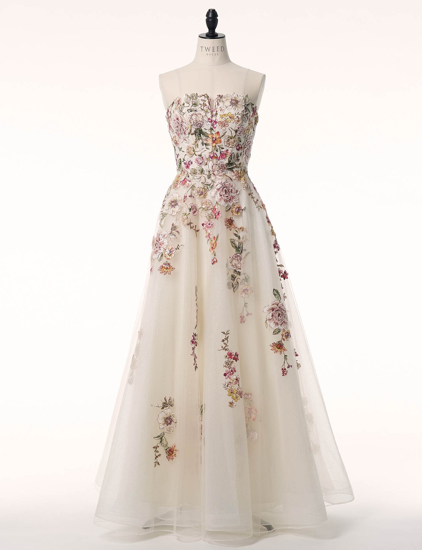 演奏会ドレス リサイタル アイボリー・花柄モチーフ×ビーズ装飾 A