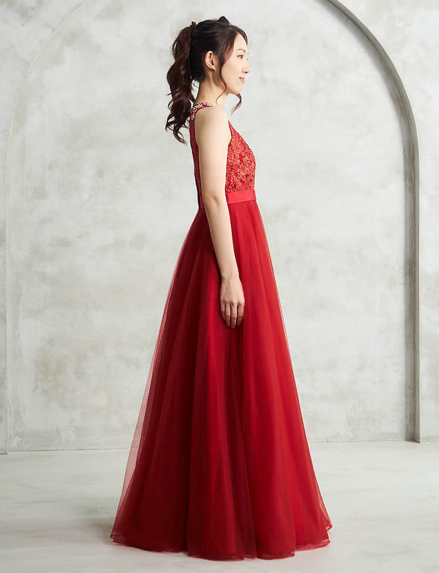 ロングドレス レッド アメリカンスリーブ 演奏会・ステージ