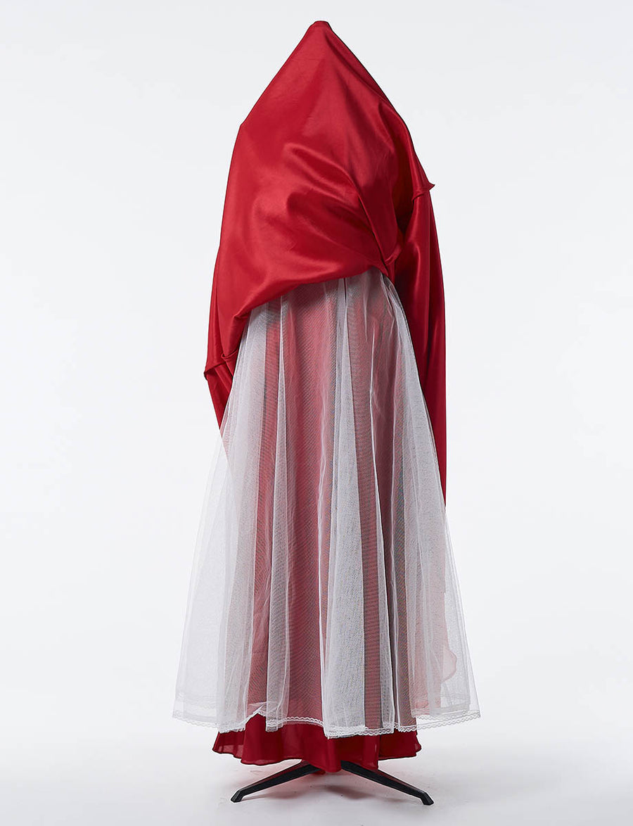 ロングドレス レッド アメリカンスリーブ 演奏会・ステージドレス