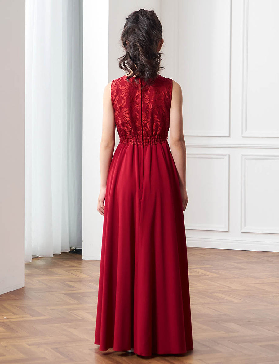 小中学生 コンクールドレス・発表会ドレスにお薦めワインレッドロング