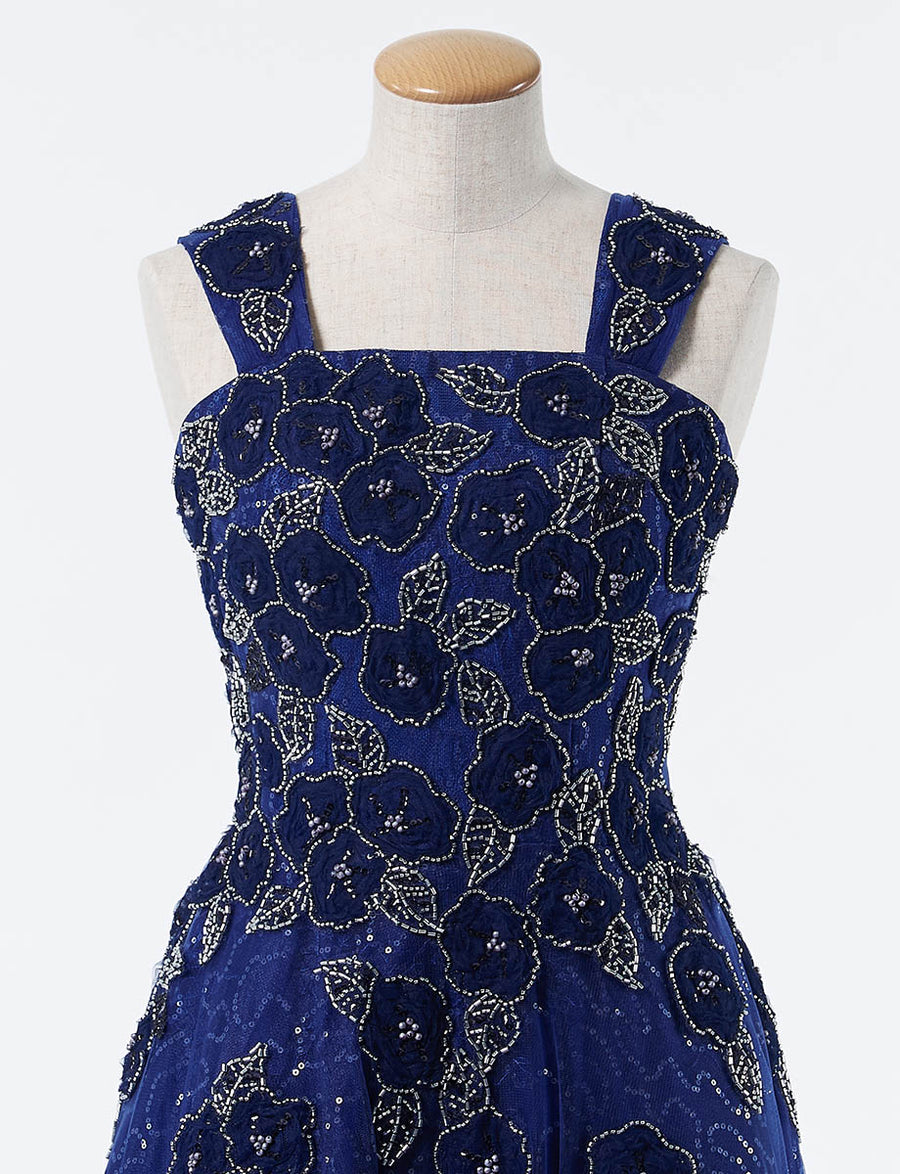 小中学校正 コンクールドレス・発表会ドレスにお薦め 花柄レースブルー