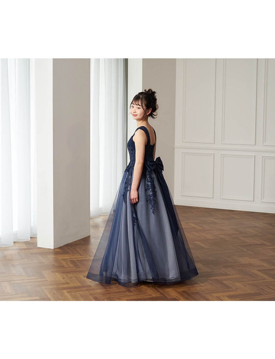 ゆめりすと　ドレス　シンフォニー　ネイビー　155cm　サイズ13　コサージュ付 ゆめりすと☆シンフォニー・プレジュエ（シャンタン） ネイビー