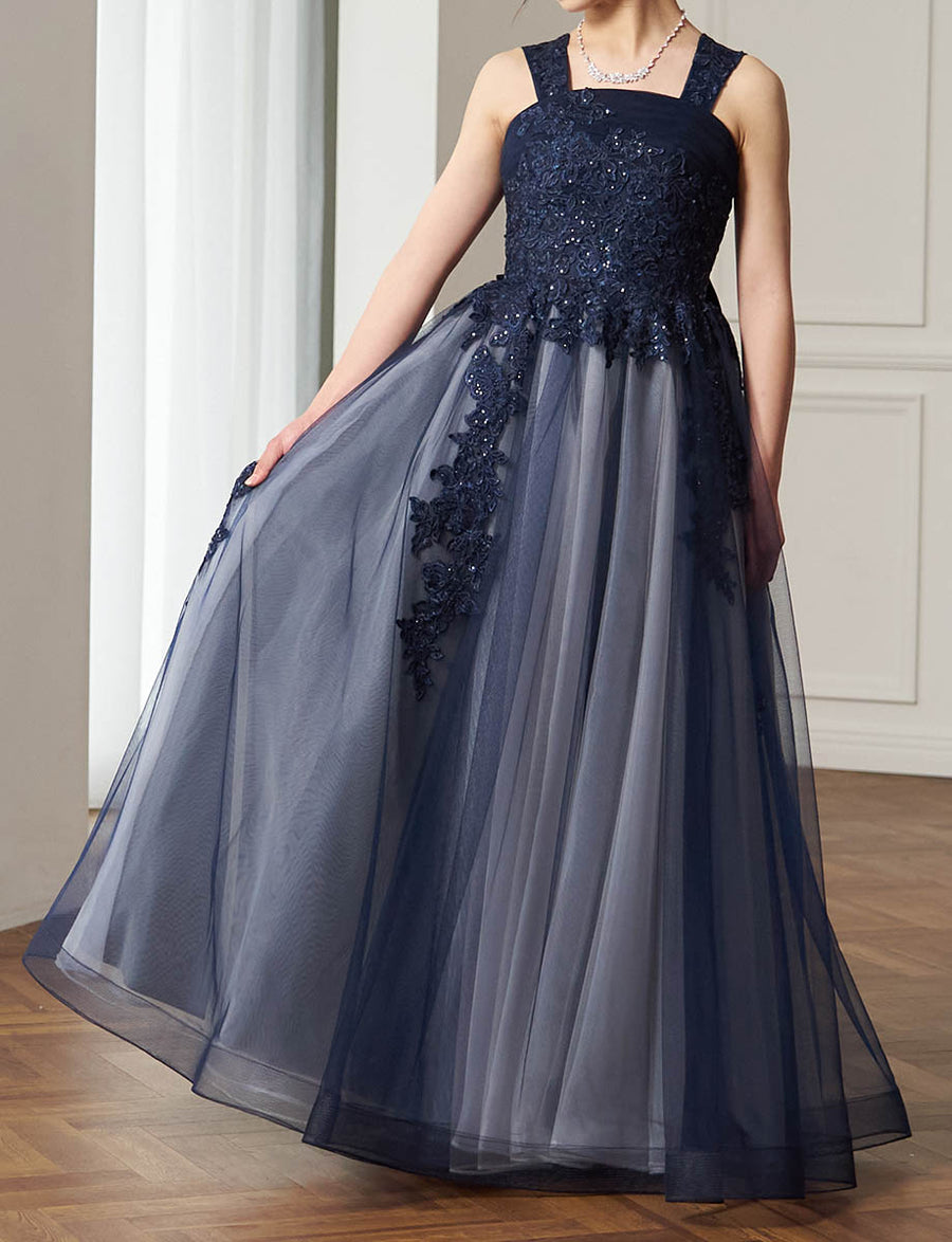 レース×チュール ジュニアロングドレス ダークネイビー・TWJ9508-DNY