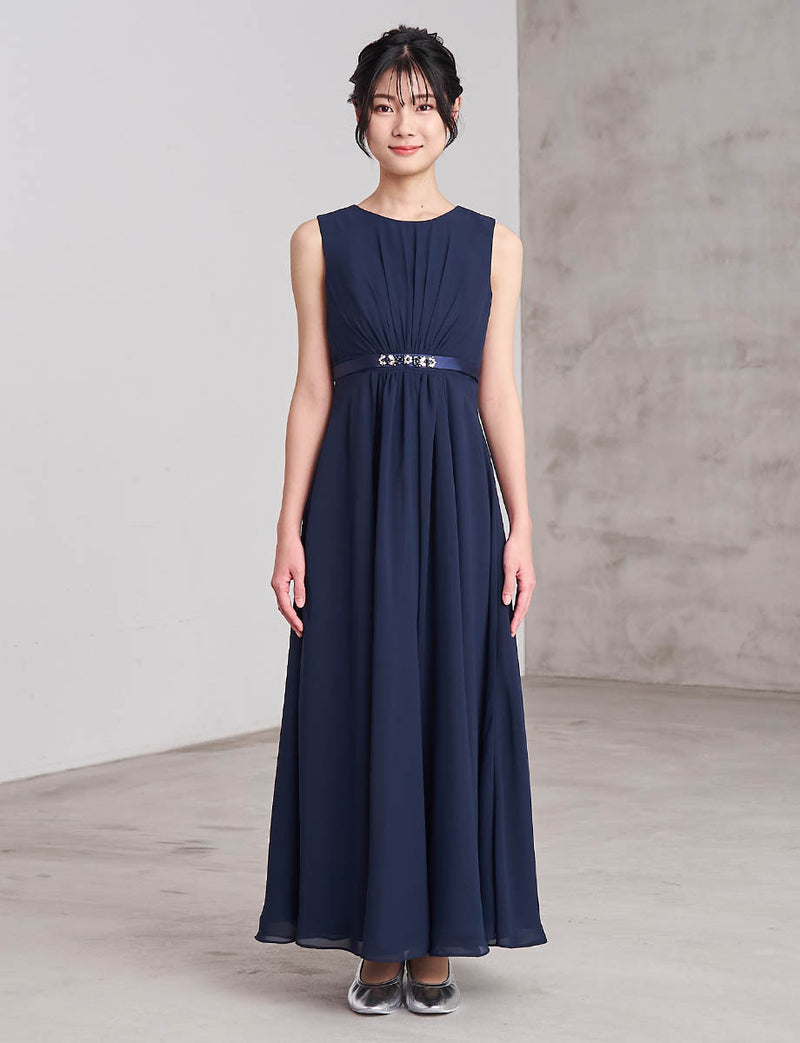 ジュニアドレス ミモレ丈・ダークネイビー シフォンドレス TWJ9603-DNY
