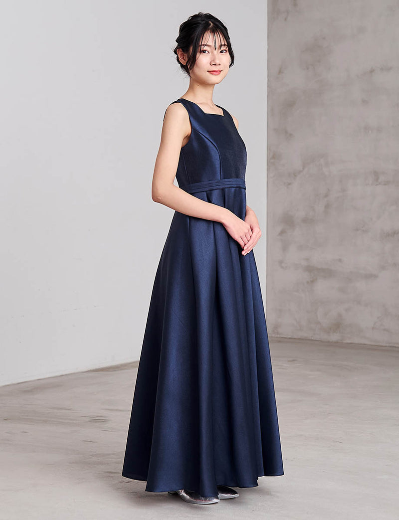 TWEED GIRLのネイビーブルーのドレス 150cm 発表会・コンクールに ジュニアドレス ミモレ丈・ダークネイビー サテンドレス TWJ9604-DNY