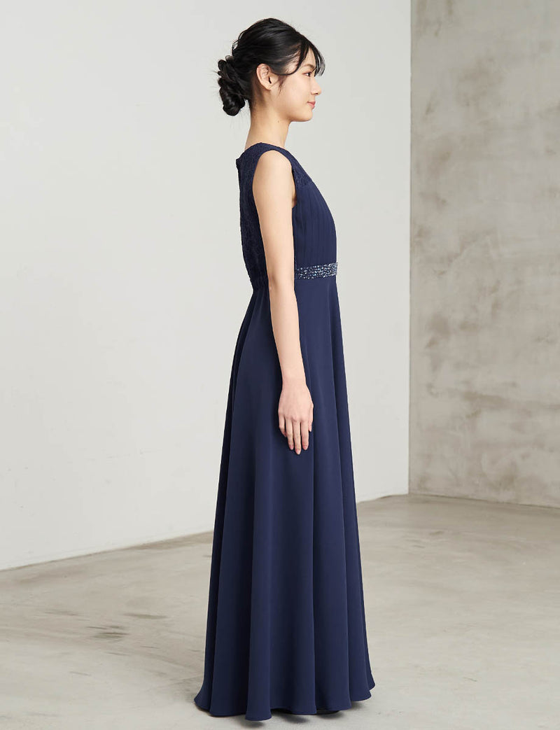 発表会 ジュニアドレス ダークネイビー シフォンドレス レース×タック