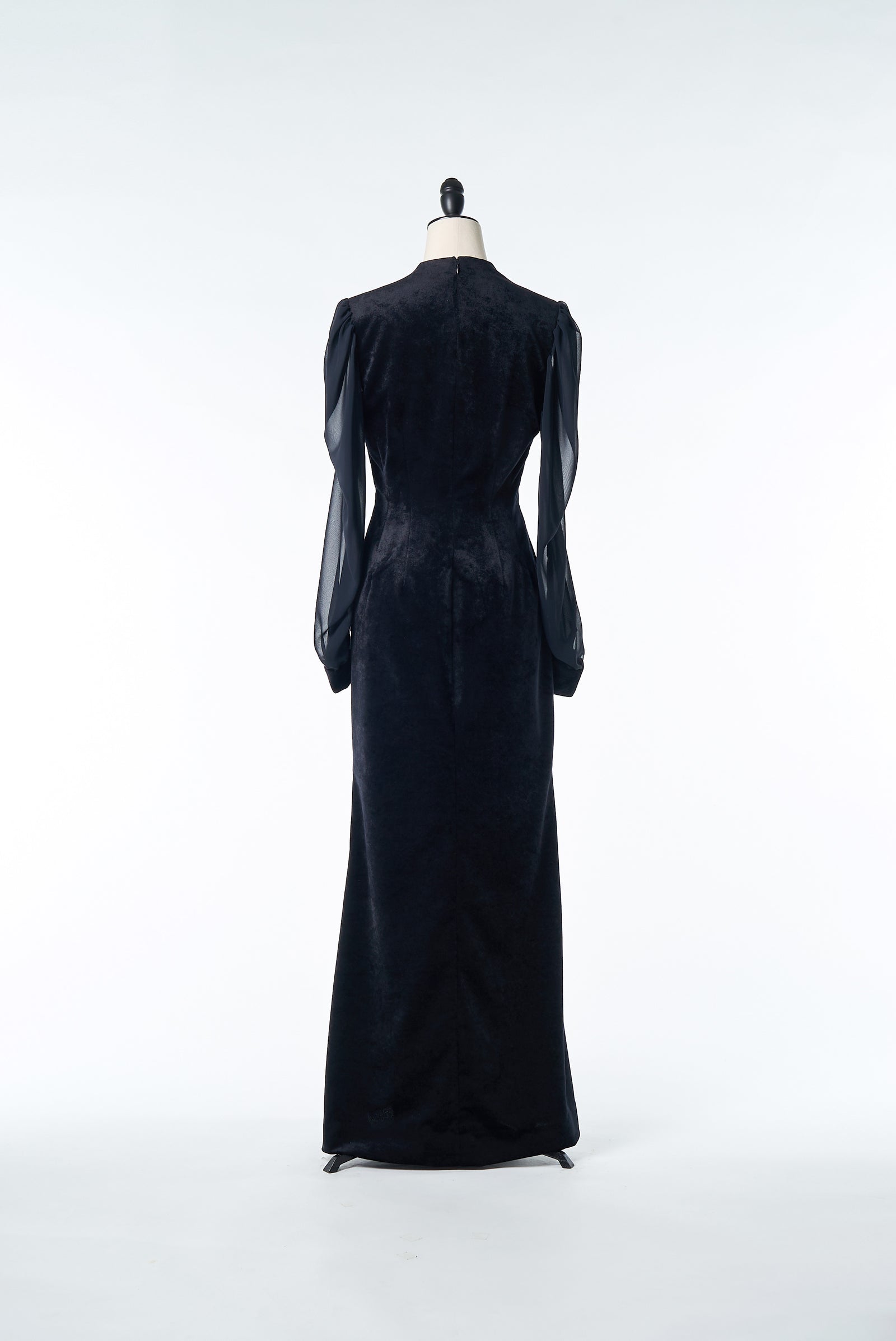 結婚式 母親ドレス ベロア ブラック・マザーズドレス シフォン袖付き 結婚式 母親ドレス ベロア ブラック・マザーズドレス シフォン袖付き