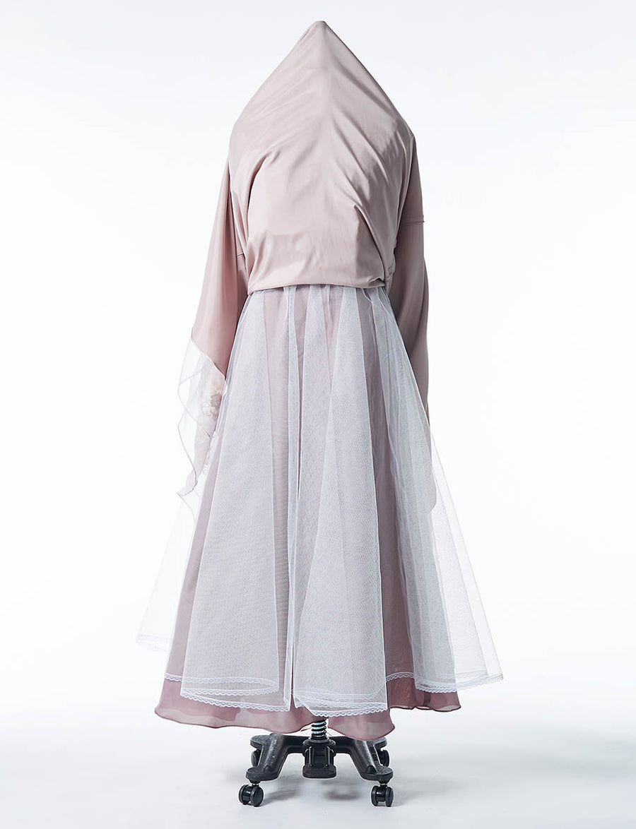 パフスリーブロングドレス オーガンジー 演奏会用 グレーベージュ