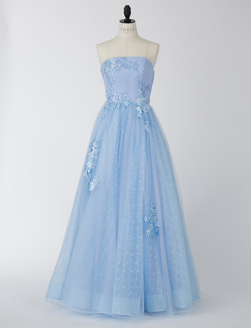 TWEED DRESS(ツイードドレス)のブルーグレーロングドレス・チュール｜TN2006-BLGYのトルソー全身正面画像です。
