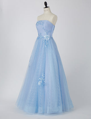 TWEED DRESS(ツイードドレス)のブルーグレーロングドレス・チュール｜TN2006-BLGYのトルソー全身斜め画像です。