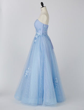 TWEED DRESS(ツイードドレス)のブルーグレーロングドレス・チュール｜TN2006-BLGYのトルソー全身側面画像です。