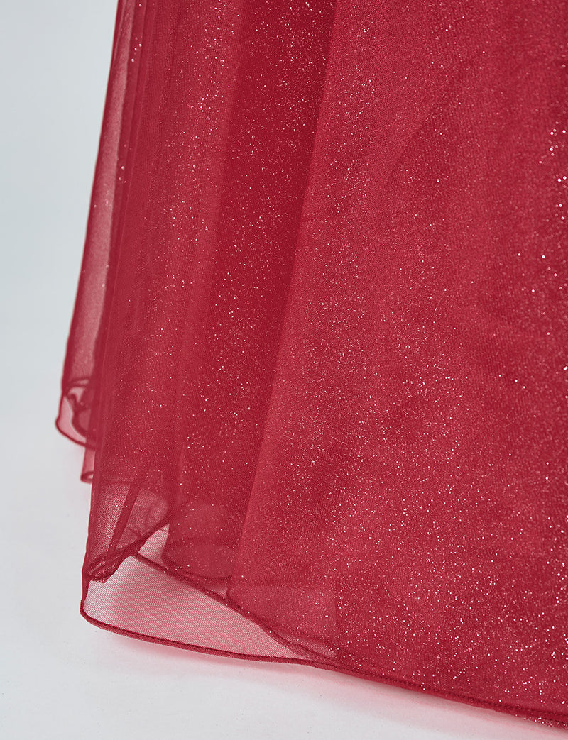 TWEED DRESS(ツイードドレス)のダークレッドロングドレス・チュール｜TN2007-DRDのスカート裾拡大画像です。
